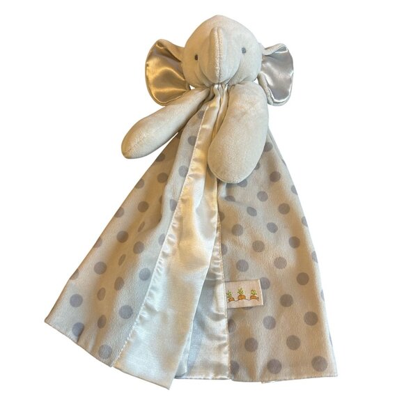 Bunnies By The Bay Elephant Lovey Blanket 14" Gray Polka Dot Satin & Plush Baby - Picture 1 of 3